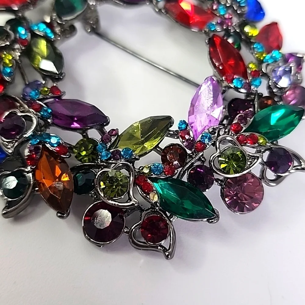 Large Statement Silver with Multi Color Crystal Stones Pin Brooch / Pendant New